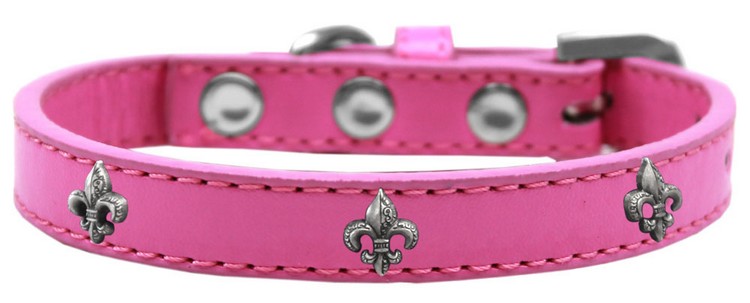 Silver Fleur De Lis Widget Dog Collar Bright Pink Size 10